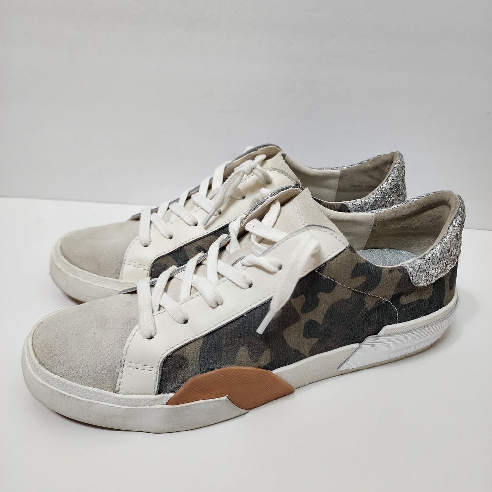 Dolce Vita Womens Zina Sneakers Size 8.5 Low Top Camouflage Metallic Glitter